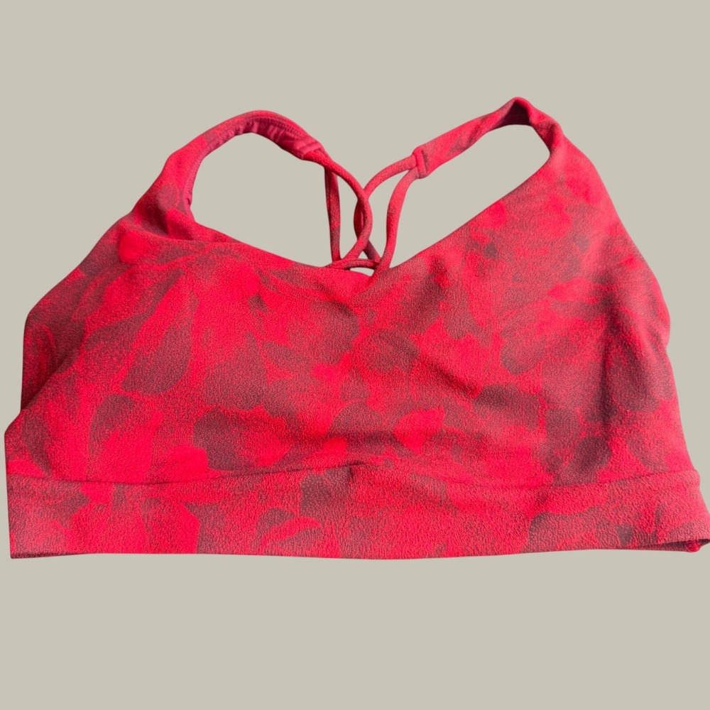 Athleta Womens Sports Bra M Red Floral Strappy Cage Back Active Yoga Gym